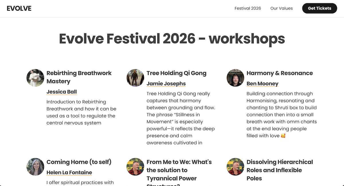 Evolve Festival 2026 - workshops | Evolve Community